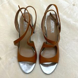 Andrew Stevens Sand Cognac Strapped Heels